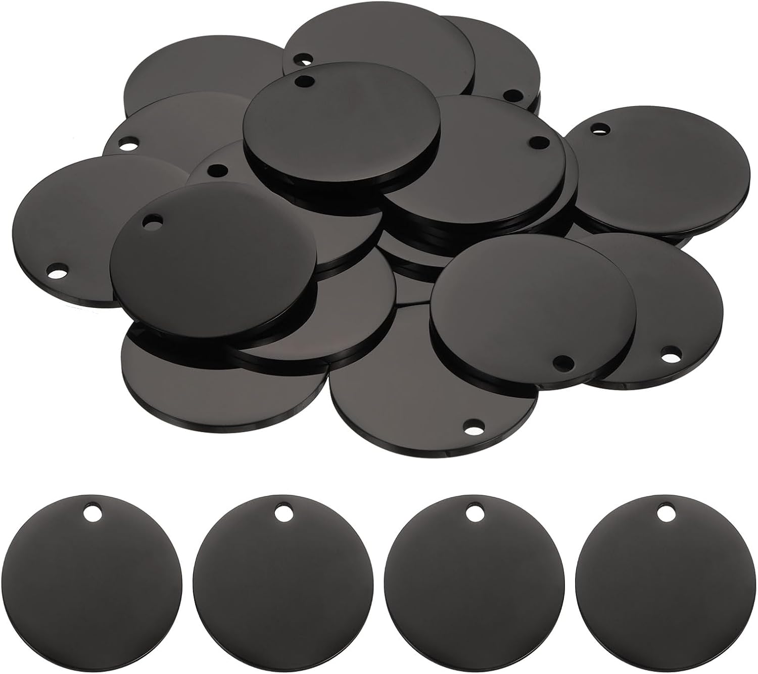 HARFINGTON 20 Pcs Round Blank Stamping Tag 41mm Stainless Steel Circle Polished Blanks Tag Pendants with Hole for Bracelet Crafts Labeling Making, Black
