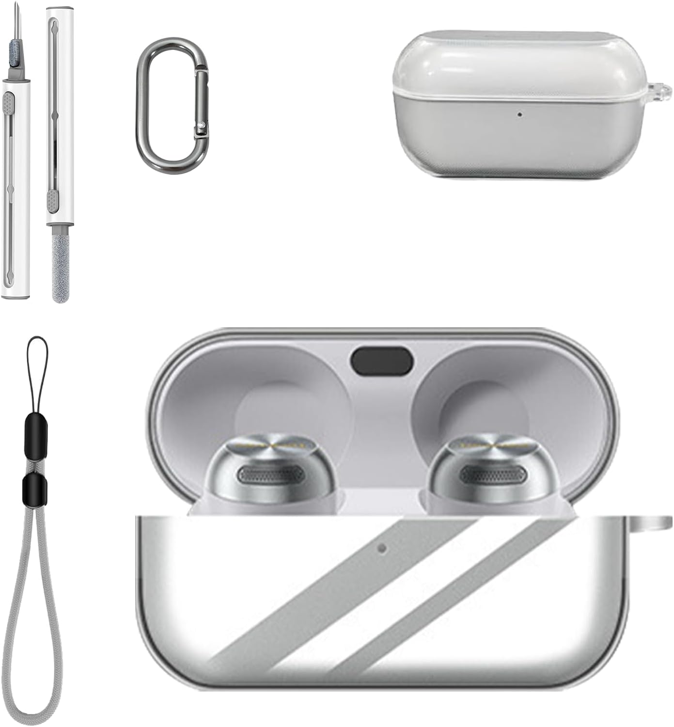 for Technics EAH-AZ100 Pro Case Cover with Cleaner Kit, Clear Soft TPU Protective Case Cover with Keychain & Lanyard,Full Protective Case -Clear