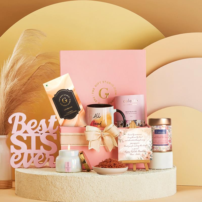 THE GIFT STUDIO.COM | Tea-licious Hamper for Sister | Jasmine Tea, Black Mug, Scented Candle & Rakhi Greeting Card | Raksha Bandhan Gift-image-21