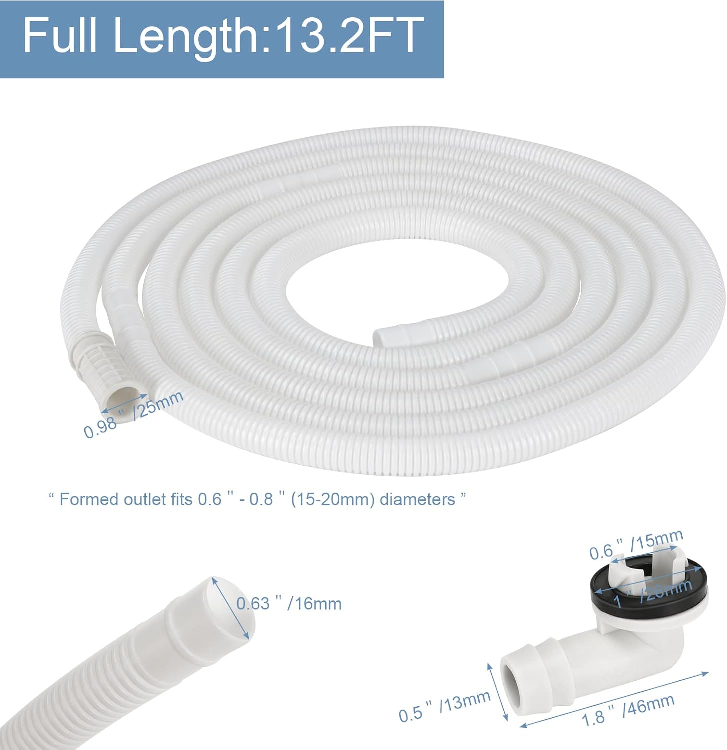 HOXHA 13.2 Ft Air Conditioner Drain Hose Kit Plastic Tubing for AC Condensate Flexible Drain Hose for Mini Split AC Portable AC Washer Dishwasher Faucet