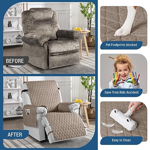 Image of TAOCOCO 100% Waterproof Recliner Chair Covers, Non Slip Recliner Covers that Stay in Place, One-Piece Washable Reclining Chair Cover with Elastic Straps, Taupe, Fits 30 inch Seat Width