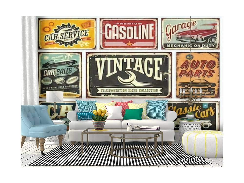 Self Adhesive Wallpaper Roll Paper Vintage Transportation Signs Collection for car Service, auto Parts, Removable Peel and Stick Wallpaper Decorative Wall Mural Posters Home Covering Interior Film