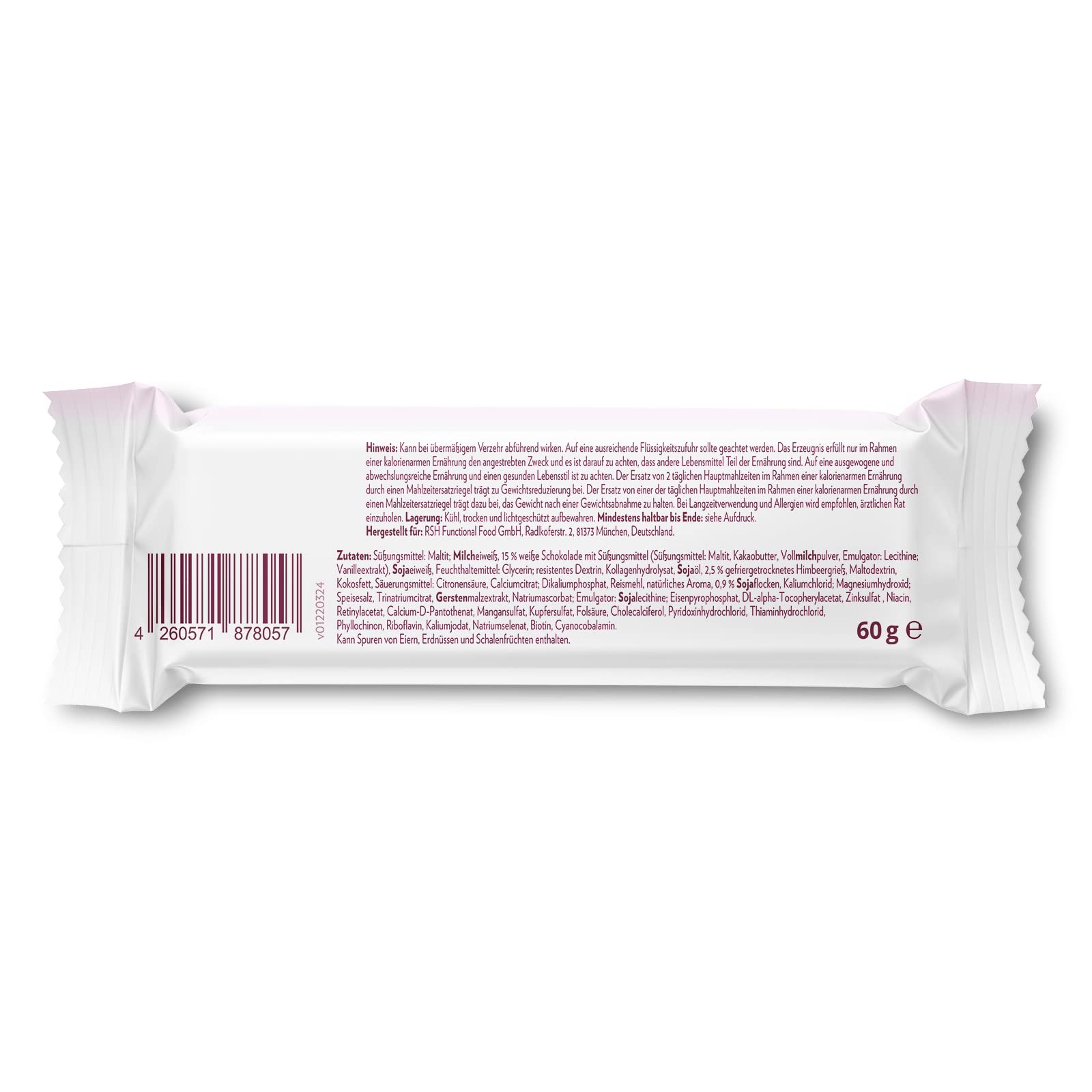 GymQueen Slim Queen Bar 12x60g, barretta sostitutiva del pasto, solo 200 kcal per porzione, con vitamine e nutrienti essenziali e ben 15g di proteine per barretta, Cioccolato bianco al Lampone