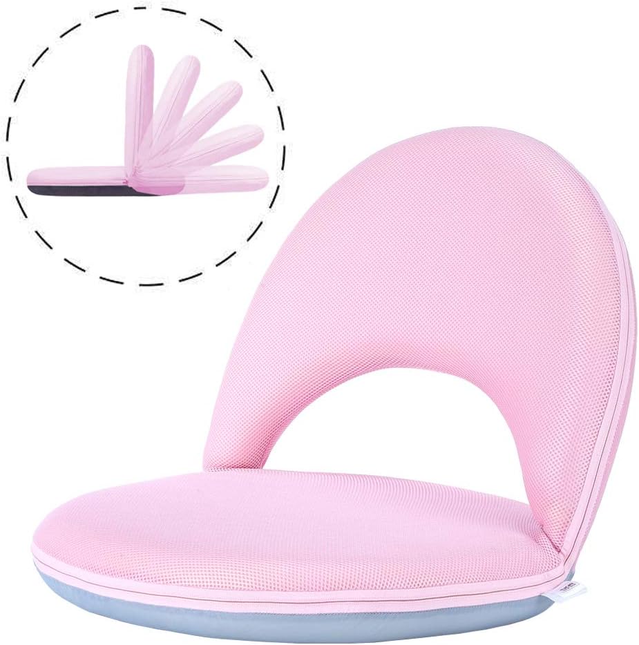 Ansee Casual Floor Chair, 5-Position Recliner, Foldable, Pink, Cotton, Gaming, Reading