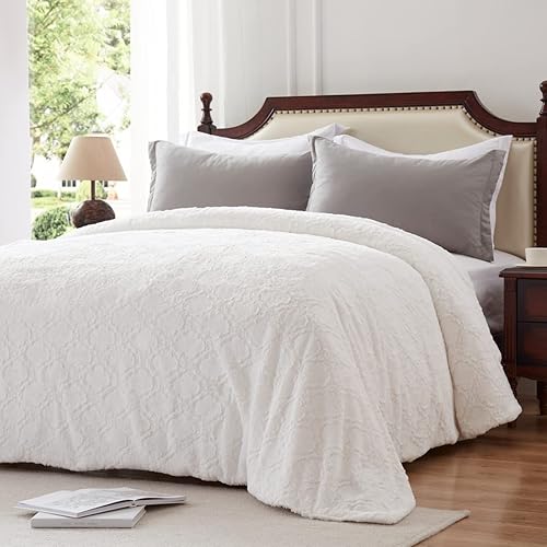 Miniatura 6 de KAWAHOME Manta de piel sintética de invierno, muy suave, acogedora, cálida, esponjosa, patrón de cuadrirfolio para sofá, cama, tamaño King 107.9 x