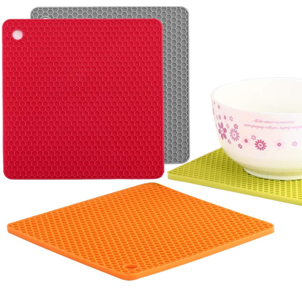 Générique Tapis d'isolation carré en Silicone nid d'abeille résistant à la Chaleur Tapis de Table Domestique (Rouge)