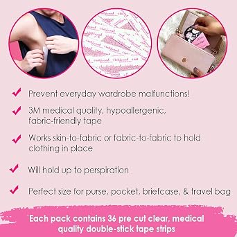Hollywood Fashion Secrets Fashion Tape Flat Pack Double Sided Boob & Body Tape, Fabric Adhesive Strips for Dresses, Strong Hold, Hypoallergenic & Medical Grade, 36 Strips, 2 Pack