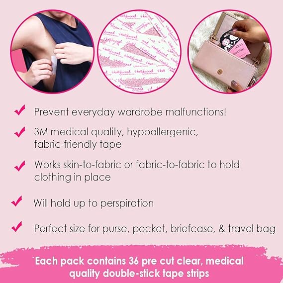Hollywood Fashion Secrets Fashion Tape Flat Pack Double Sided Boob & Body Tape, Fabric Adhesive Strips for Dresses, Strong Hold, Hypoallergenic & Medical Grade, 36 Strips, 2 Pack
