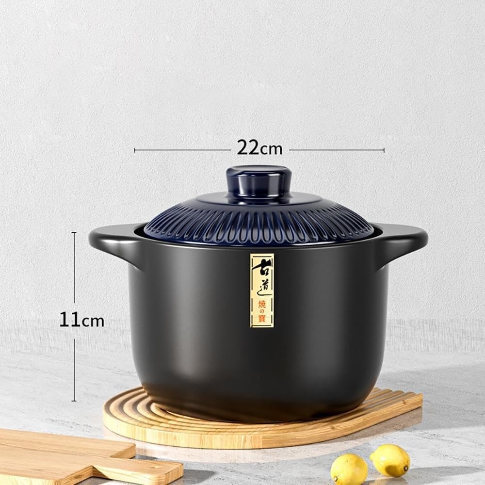 Ceramiczny czarny gliniany garnek z pokrywką, japoński gorący, gulasz do gotowania w kuchni, żaroodporny garnek do domu, na obiad i imprezę(3.3L)