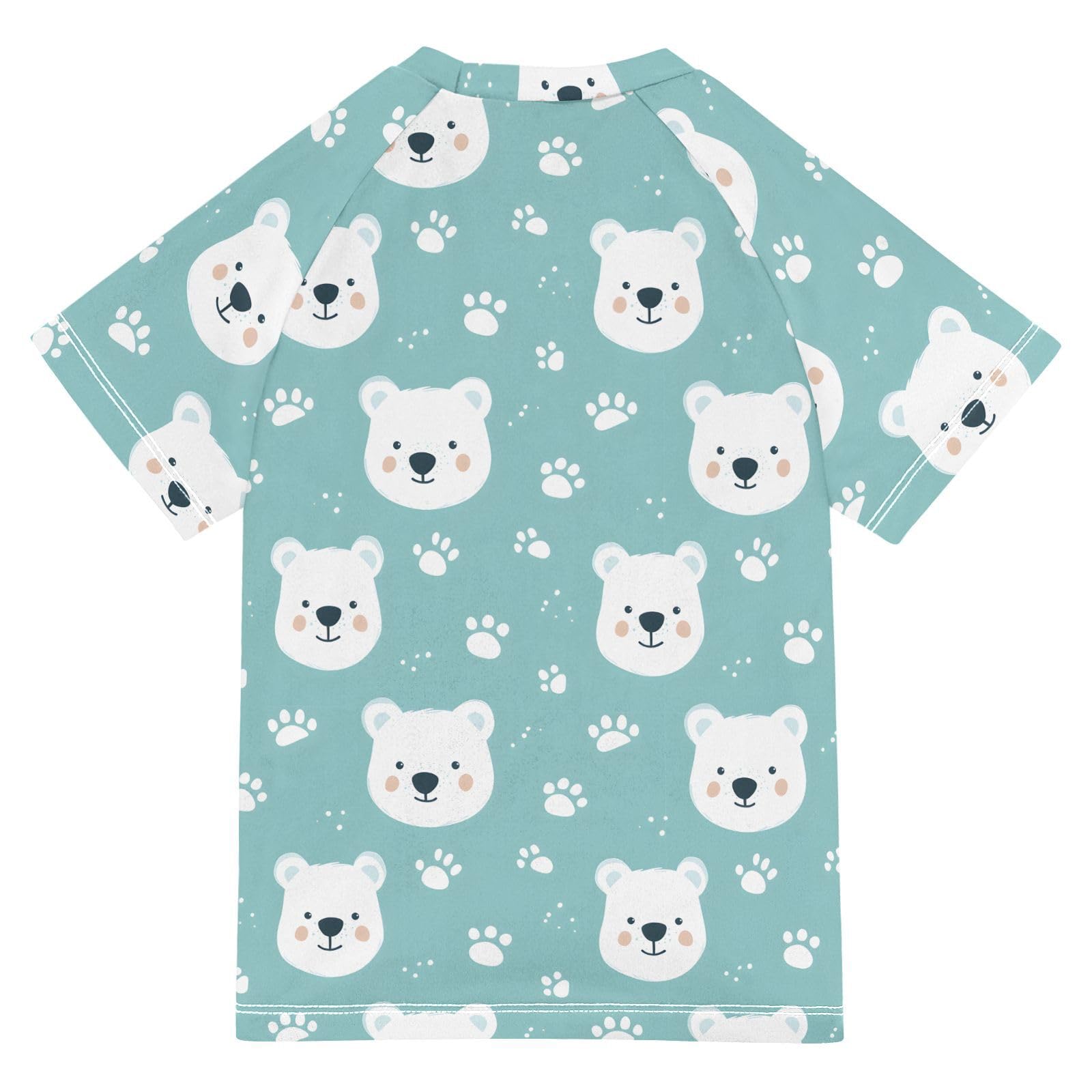 ALAZA Boys Swim Shirts Toddler Rash Guard Short Sleeve Rashguard White Bear Face Print UPF 50+ 11-12T