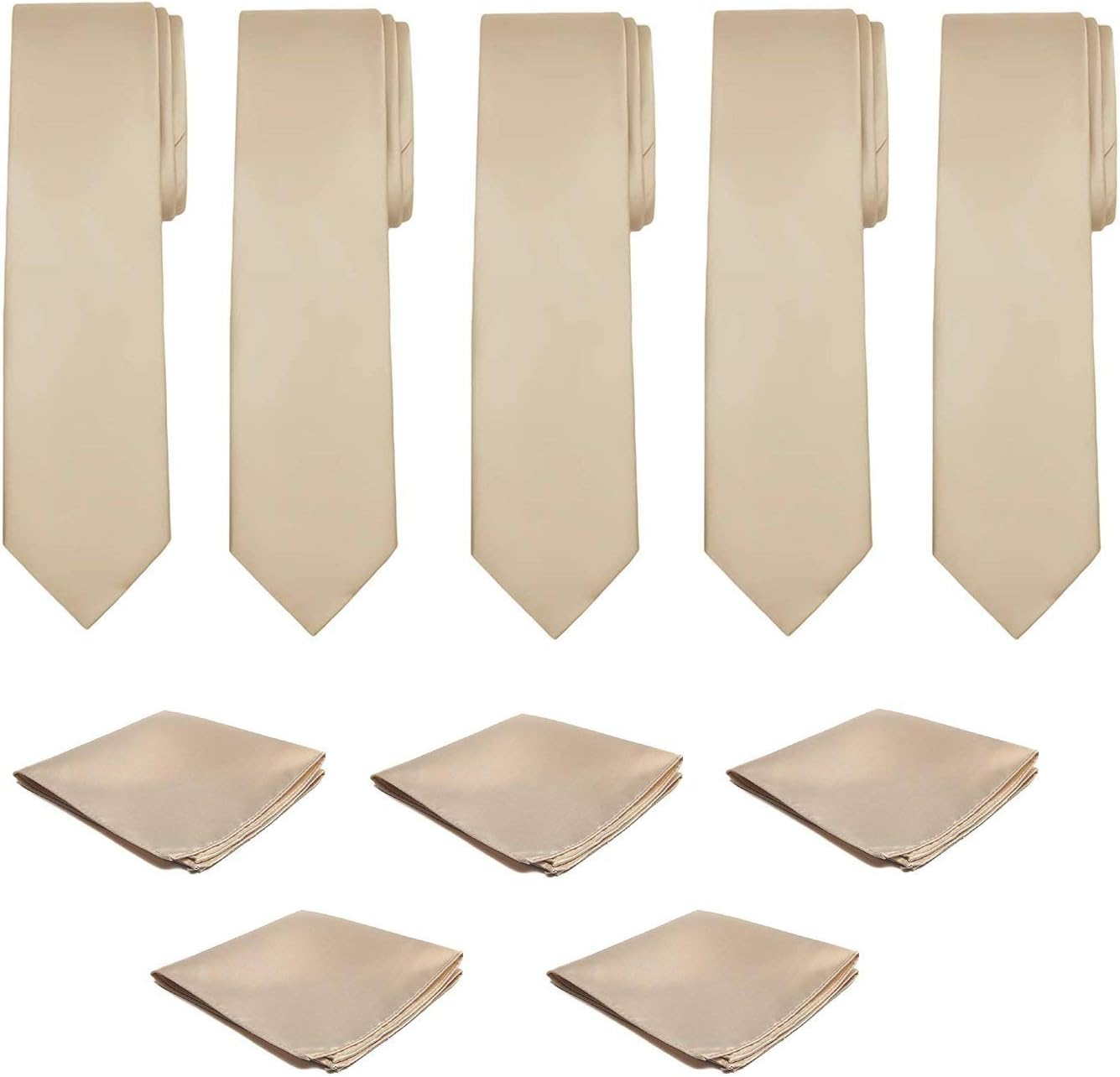 Mens Necktie Pocket Square 10 Pcs Set Solid Color Tie and Handkerchief for Wedding