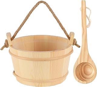 6L Sauna Bucket and Ladle Set Handmade Natural Pine Sauna Accessory