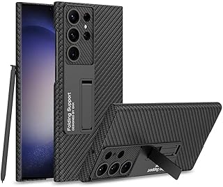 Spia Samsung Galaxy S24 Ultra ile Uyumlu Kılıf Siyah Karbon Kalmia Standlı Kapak (Samsung Galaxy S24 Ultra ile Uyumlu, Siyah Karbon)