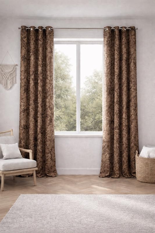 Image of Brown Velvet Blackout Curtain for Door & Window, 8 Feet Long, 70% Room Darkening, Thermal Insulated Heavy Drape, Soft Velvet Fabric, Set of 1 (243 * 121cm, Brown)