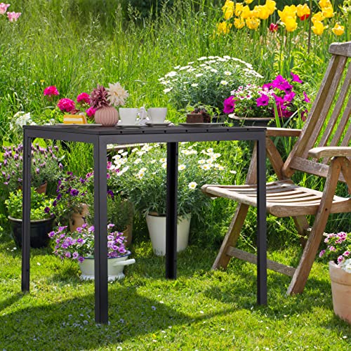 Relaxdays Gartentisch, HxBxT: 74x78x78 cm, Balkontisch Holzoptik, Kunststoff, Stahl, Terrassentisch quadratisch, schwarz