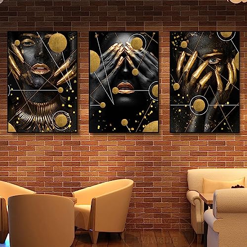 Affiche fille africaine or et noir en toile 20x30cm x3 sans cadre moderne