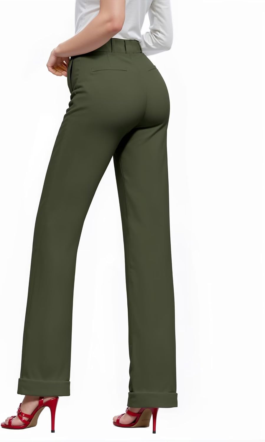 Hybrid & Company Womens High Waist Refined Straight Leg Fit Pants Business Casual Trousers with Pockets - Image 3