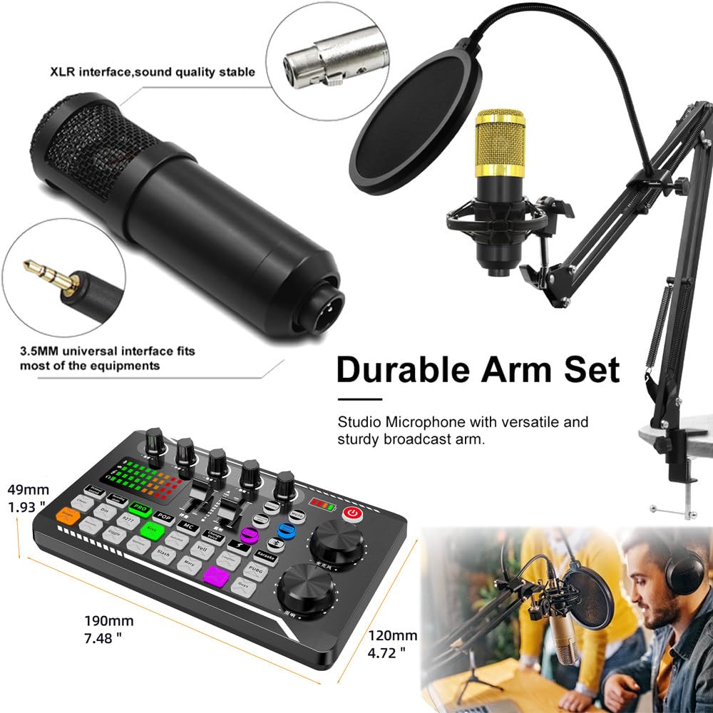 Paquete De Equipo Para Podcast, Cambiador De Voz Con Micrófono Para Podcast, 16 Efectos De Sonido, 7 Modos De Grabación De Voz, 4 Efectos De Voz, Para Podcasting, Grabación Y Canto. Black