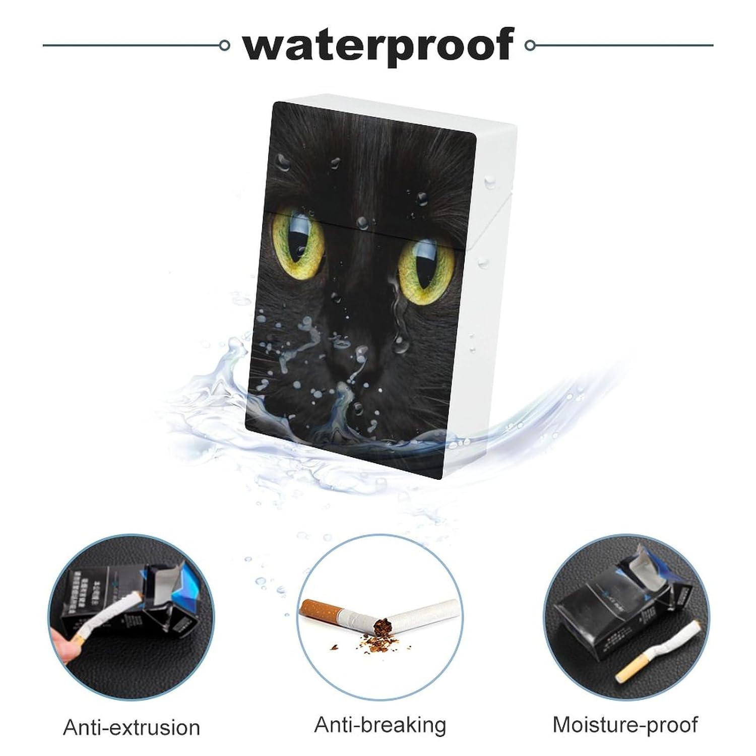 Yellow-Eyed Black Cat Cigarette Case for Men Women Flip Open Cigarette Box Holder for Travel Party image 3