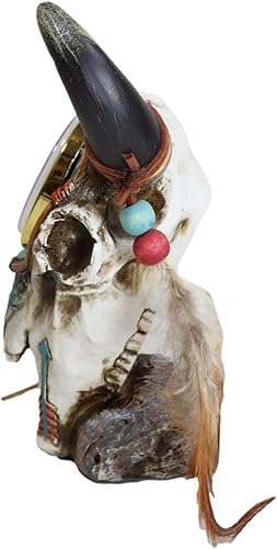Miniatura 2 de Ebros Southwestern Nativo Americano Atrapasueños Indio Plumas Steer Bull Cow Skull Decorativo Escritorio Escritorio Figurita Turquesa Espíritu