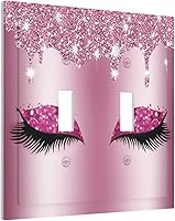 Vista 1 de Placa de pared de doble palanca de 2 cuadrillas con diamantes brillantes con diamantes, bonito ojo fucsia, placa frontal decorativa para dormitorio