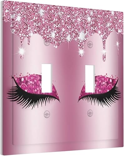 Placa de pared de doble palanca de 2 cuadrillas con diamantes brillantes con diamantes, bonito ojo fucsia, placa frontal decorativa para dormitorio,