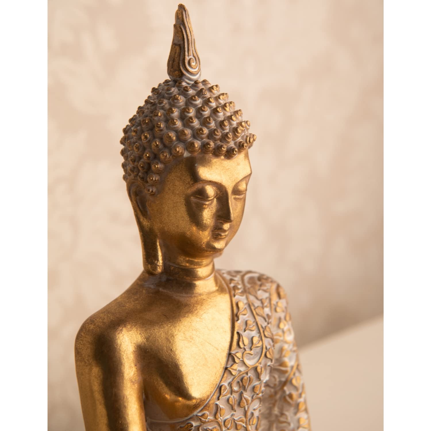 dszapaci Figura de Buda de Oro 30cm Figura sentada con patrón Blanco de decoración Estatua
