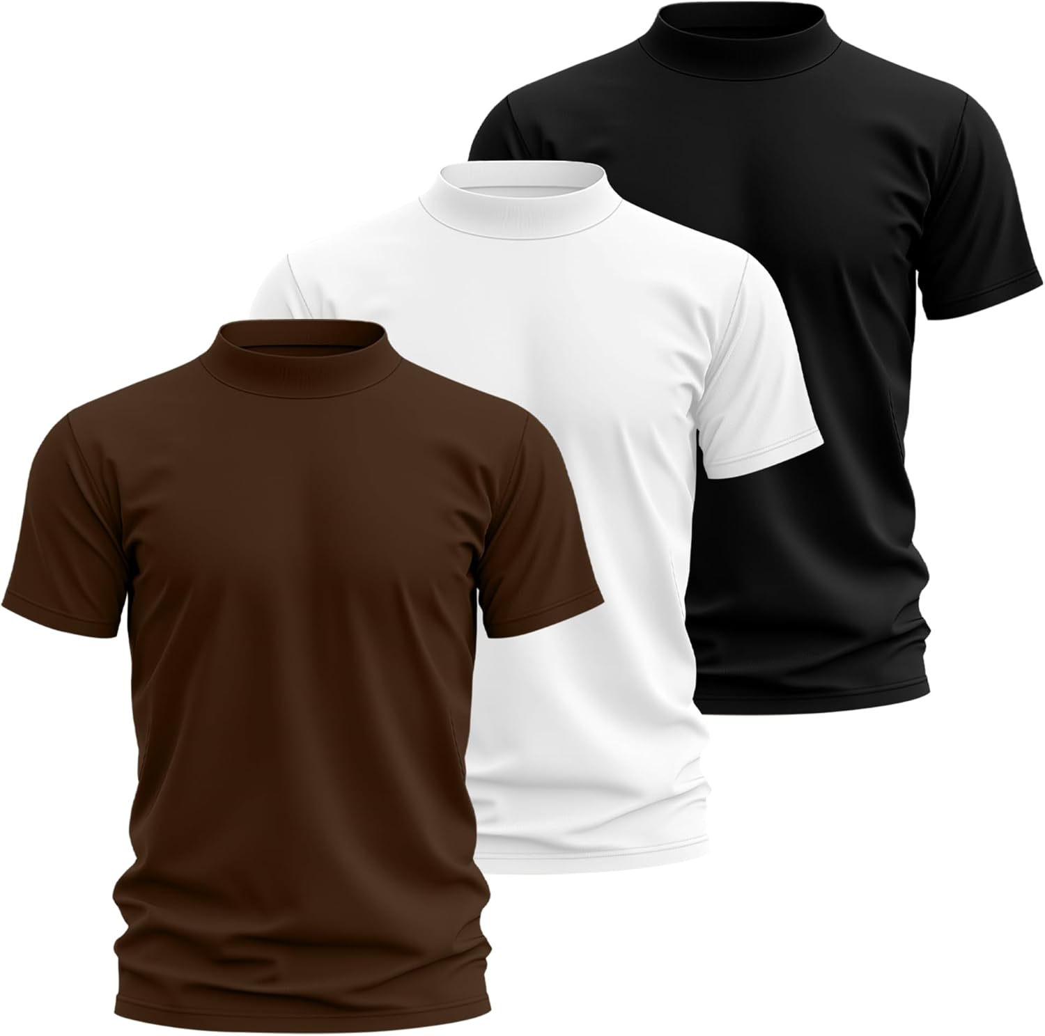 Riyiper 3 Pack Big and Tall Men's Mock Turtleneck Shirt Short Sleeve Cotton Basic Tops Slim Fit Casual Undershirt Tops - Image 3