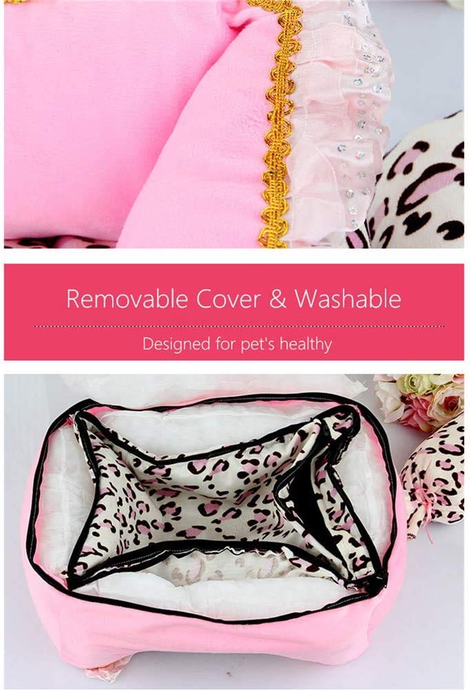 Rosa Leopard Hundebett, Hund und Katze Bett Schöne Haustier Bett Reversible Kissen Hundebett mit Waschbaren Abnehmbaren Bezug (Color : Square, Size : XL)