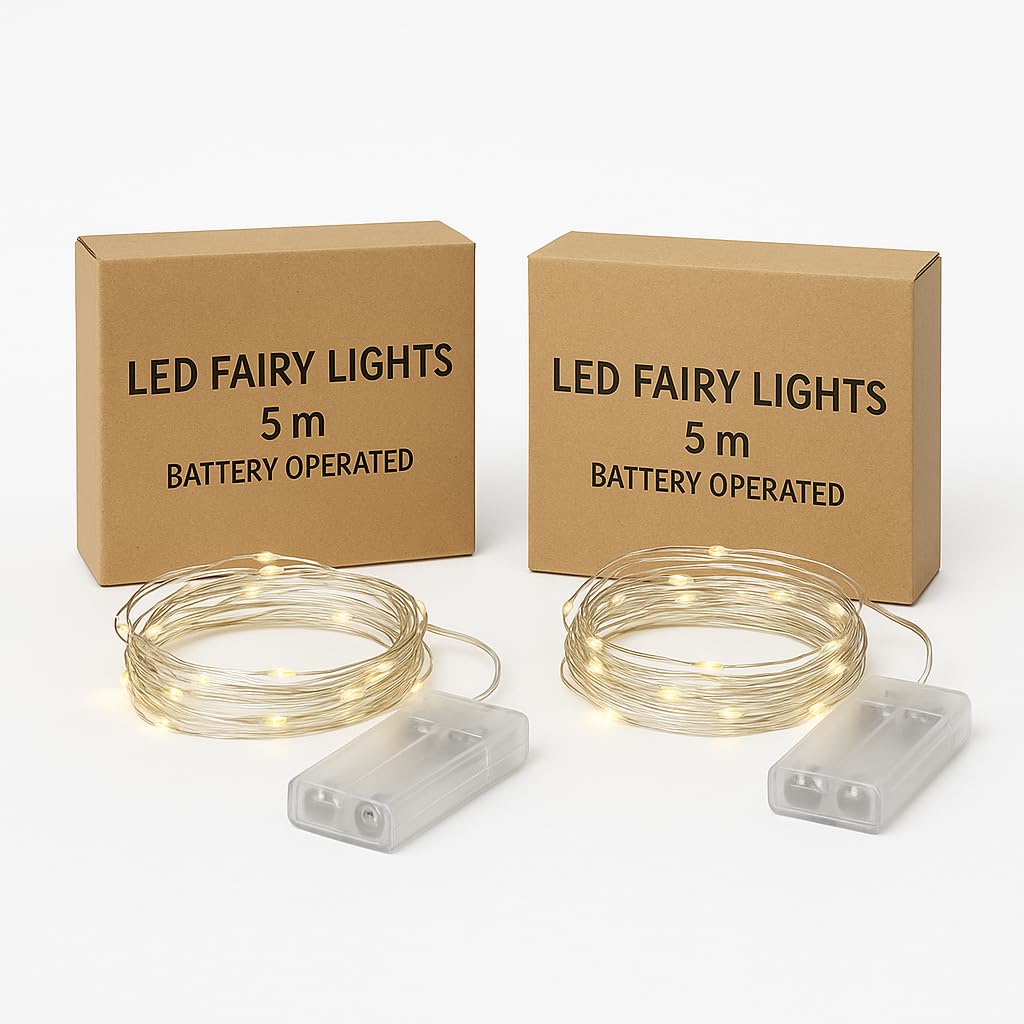 Floralcraft® 5m Dual Mode Fairy Lights on Silver Wire with 50 LEDs – Warm White LED String Lights for Christmas, Battery Operated, Steady & Flashing Modes, Indoor Use (1-Pack)