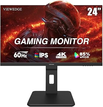 شاشة كمبيوتر Viewedge مقاس 24 بوصة بدقة 4K وتردد 60 هرتز، وشاشة IPS بدقة UHD 2160 بكسل بدقة 5 مللي ثانية، من النوع C، ومنفذ HDMI، ومنفذ DP، ومكبرات صوت مدمجة، وشاشة عمودية تدعم التثبيت على الحائط