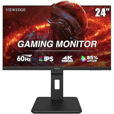 Viewedge 24 inch 4K 60Hz Computer Monitor, 5ms UHD 2160p IPS Monitor, Type C, HDMI, DP Port, Built-in Speakers, Vertical Monitor Support Wall Mount