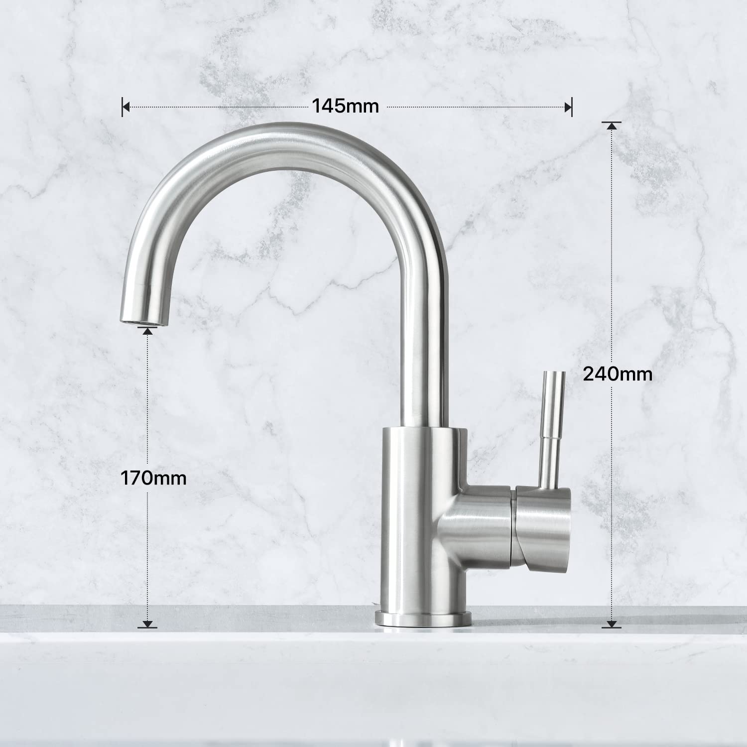 Niederdruck Armatur Küche/Bad, 360° Drehbar Wasserhahn Niederdruck, Einhebelmischer Waschtischarmatur, Wasserhahn mit 3 Anschluessen Fuer Boiler, Mischbatterie Spültischarmatur aus Edelstahl