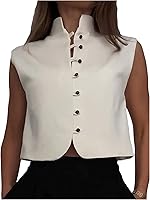 GORGLITTER Women's Mock Neck Button Up Sleeveless Vest Tank Top - Cropped Business Casual Crop Jacket
