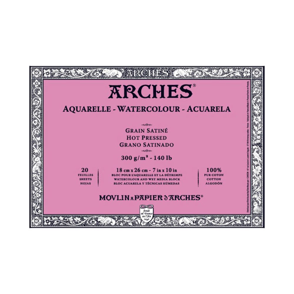 Arches 18 x 26 cm 300 gsm Hot pressed Watercolour Block
