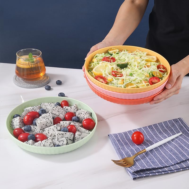 Image of Wheat Straw Dinner Plate Set, Eco-Friendly Dinner Set Round Serving Plate, Dishwasher & Microwave Safe - Perfect for Dinner Dishes Deep Plates Easy to Clean (Multi - 4pcs, Medium)