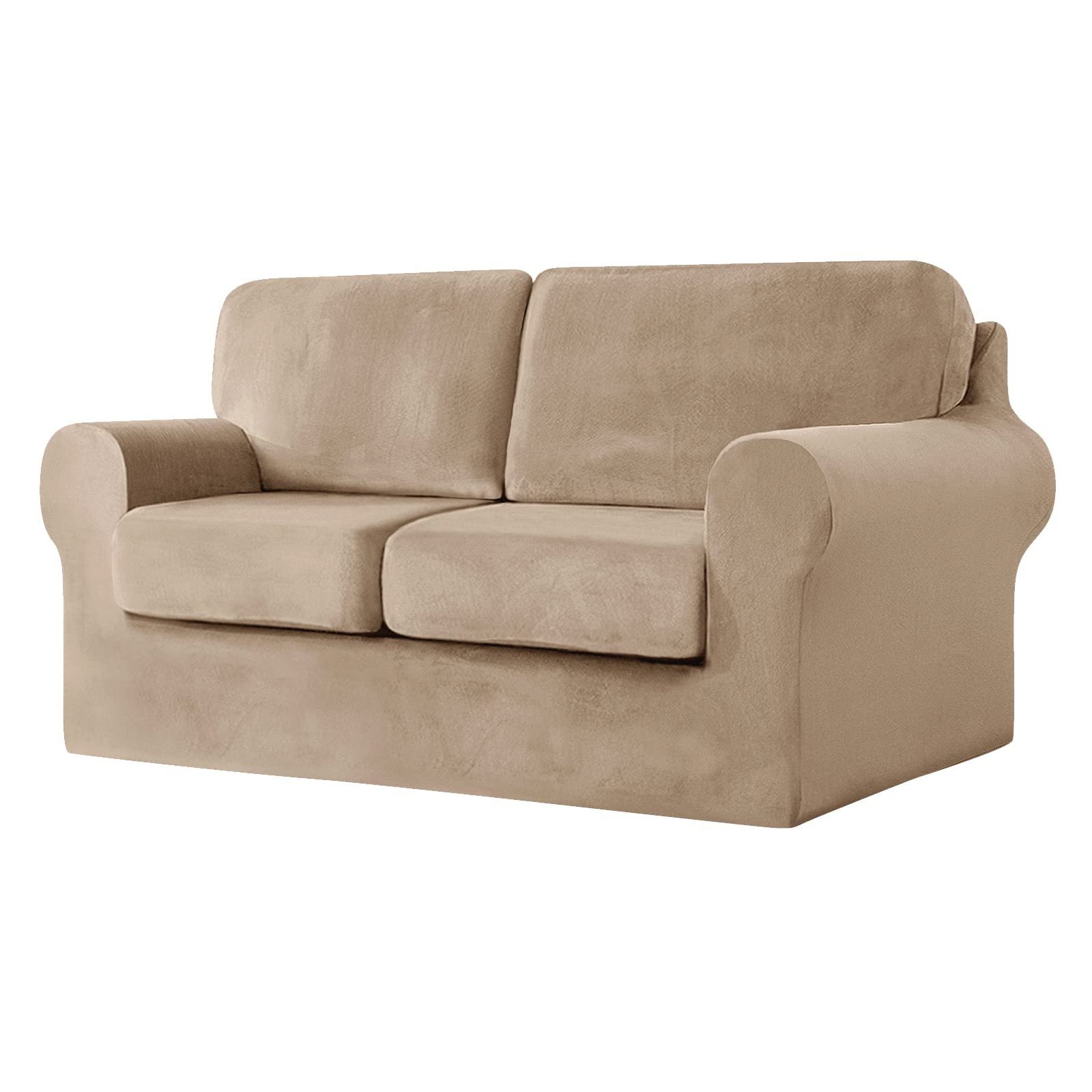 SYLC Sofa Cover with Separate Seat Cushions and Backrests Stretch Velvet Sofa Slipcover Couch Covers Furniture Protector Split Combined (Sand,2 Seat Set 5 PCS)