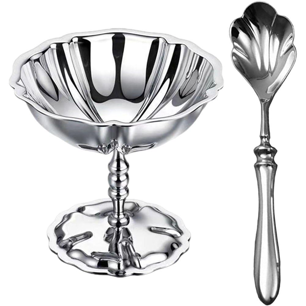 Coupe à glace en acier inoxydable élégante avec sa cuillère assortie