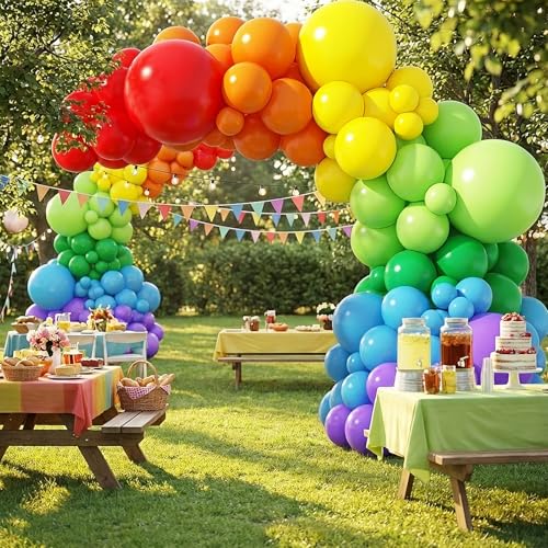 Image of RUBFAC Rainbow Balloon Arch Kit 129pcs Different Sizes Pack of 18 12 10 5 Inch, Latex Colorful Balloons Garland for Birthday Party Decorations