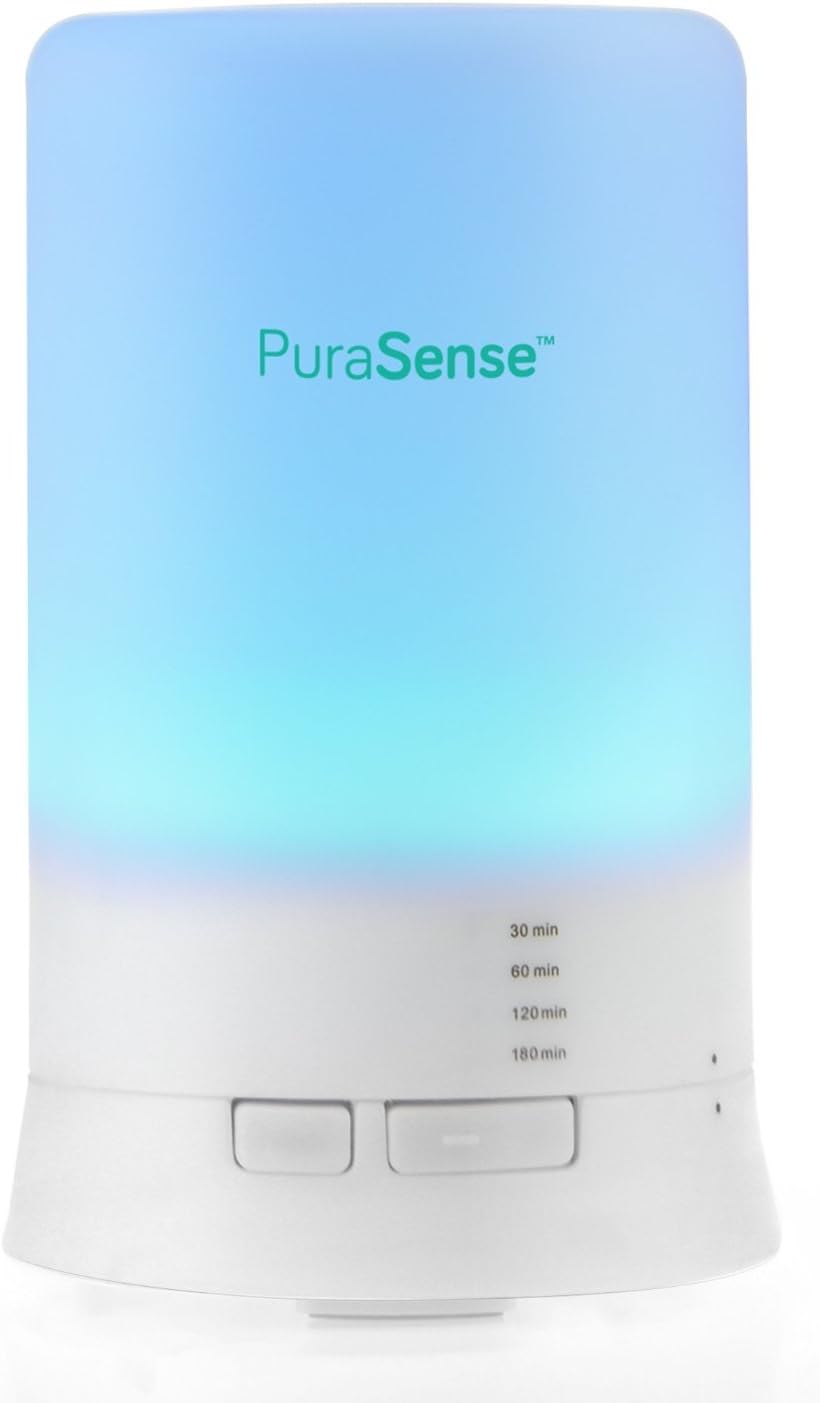 PuraSense Essential Oil Diffuser - Aromatherapy Humidifier - Ultra Quiet - Compact Design - Ionizer with Color Changing Lights