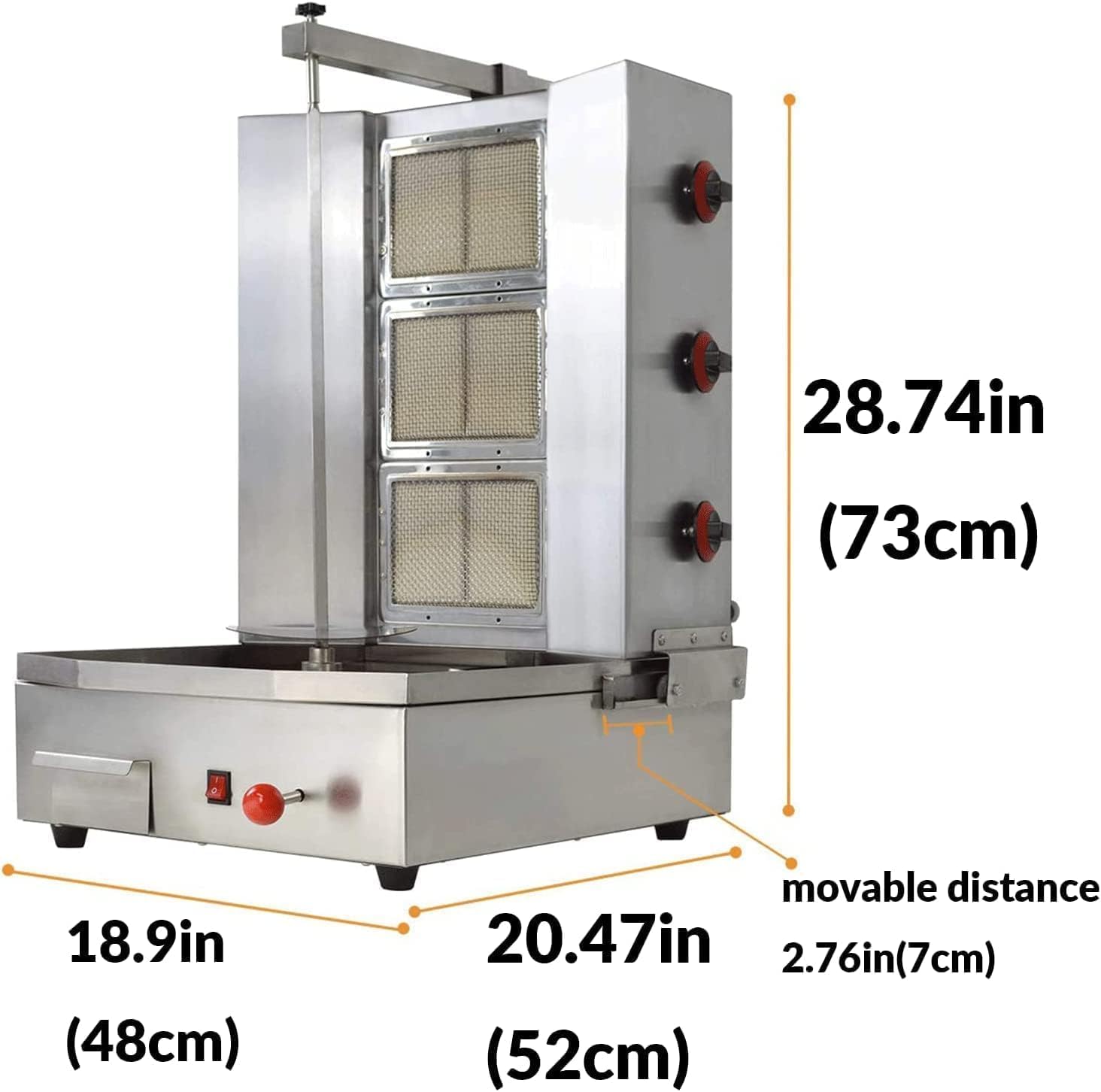 Shawarma Machine 3 Burners Shawarma Grill Machine Propane Doner Kebab Machine with Vertical Rotisserie Meat Catcher for Kitchen