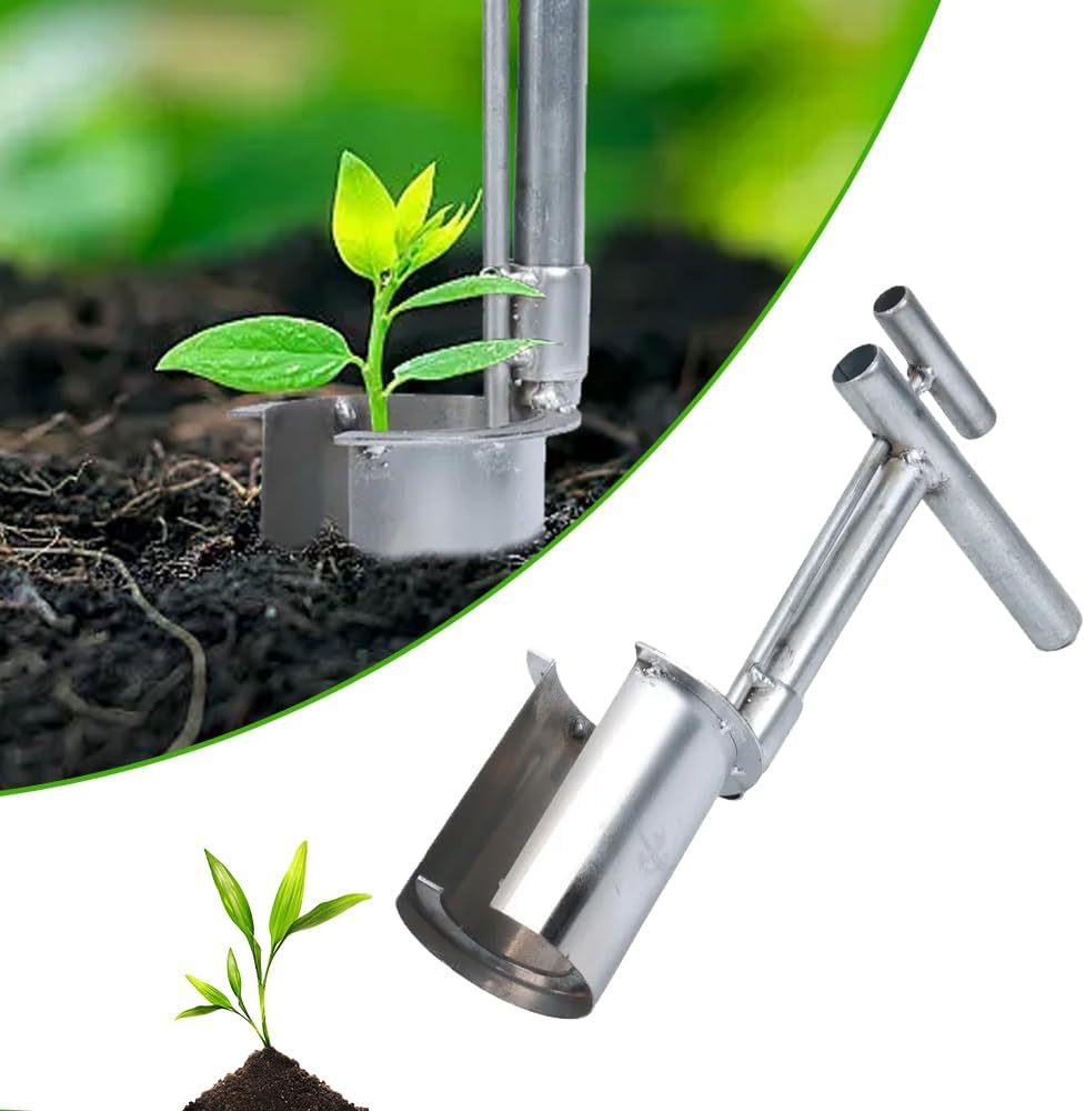 Plant and Fruit Tree Seedling Transplanter, Bulb Planter Tool Thickened Metal Plant Transporter, Long Handle Bulb Transplanter Garden Seedling Planter Tool Digging Planting Tools (Silver, 1PCS)