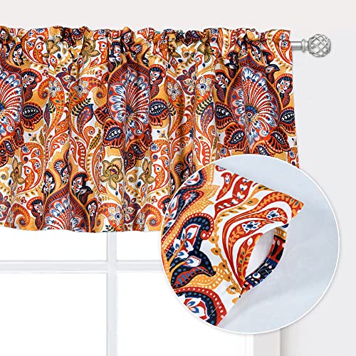 Keqiaosuocai Abstract Floral Damask Medallion Pattern Window Valance Room Darkening Paisley Colorful Curtains Valance Rod Pocket 52 Inch By 18 Inch With 1.6 Inch Header Red Blue Yellow Black White #TOP3