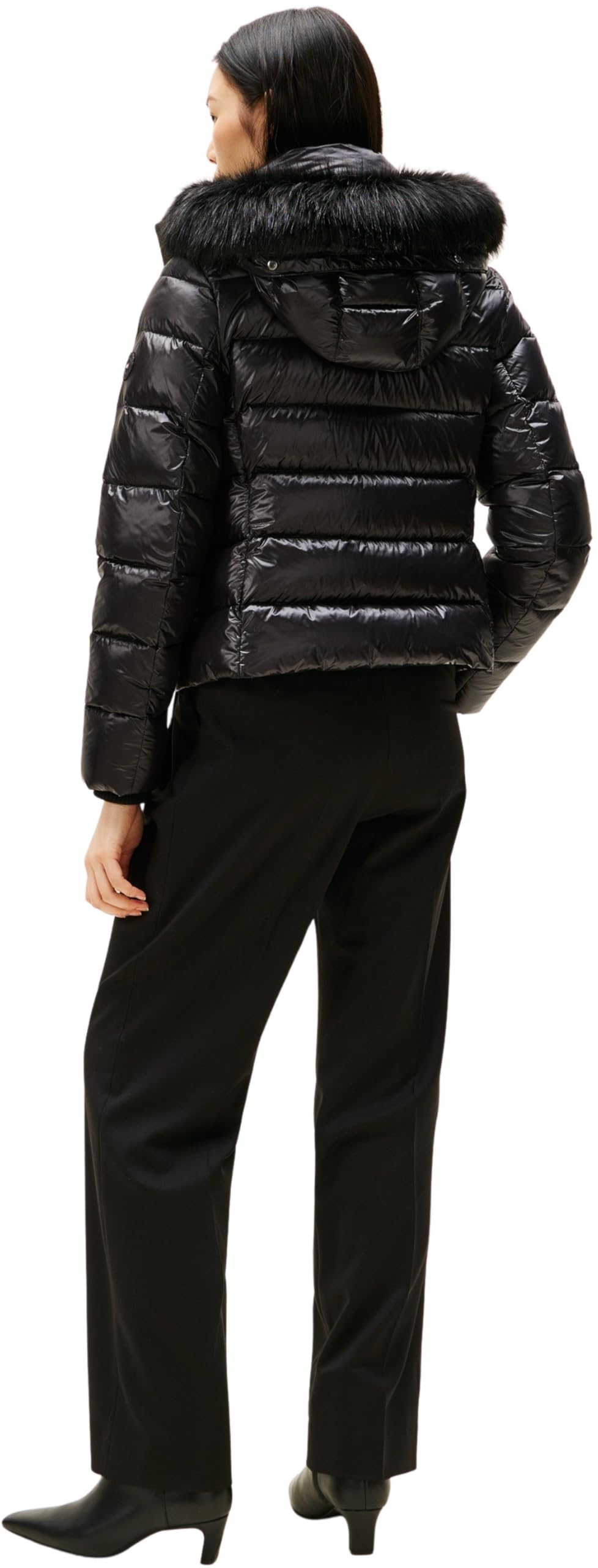 Tommy Hilfiger Donna Piumino Gloss Down Slim con Inserto in Pelliccia