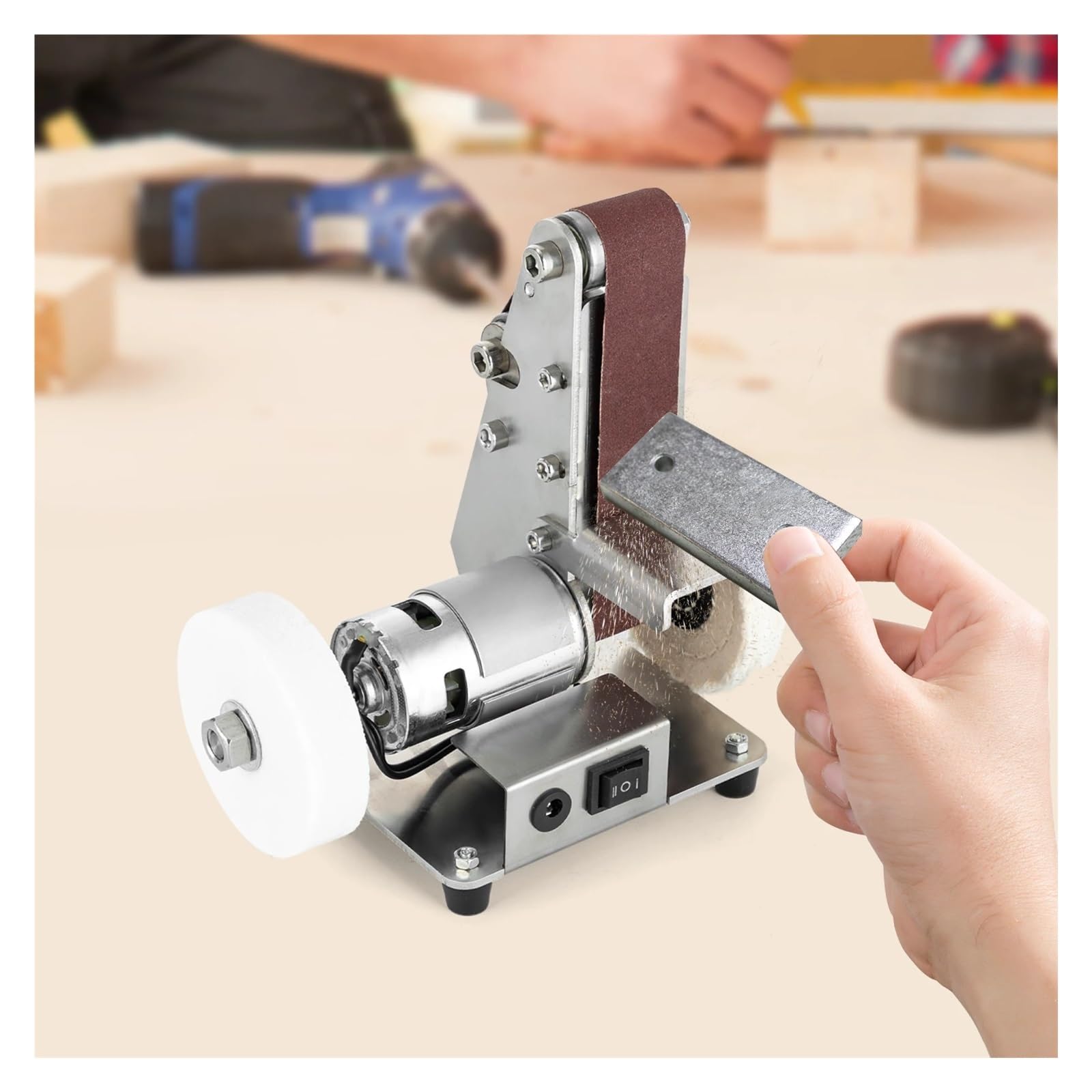 Mini Levigatrice A Nastro, Smerigliatrice Da Banco Elettrica, Tavolo, Lucidatrice 4000-9000/min Motore Potente, Basso Rumore