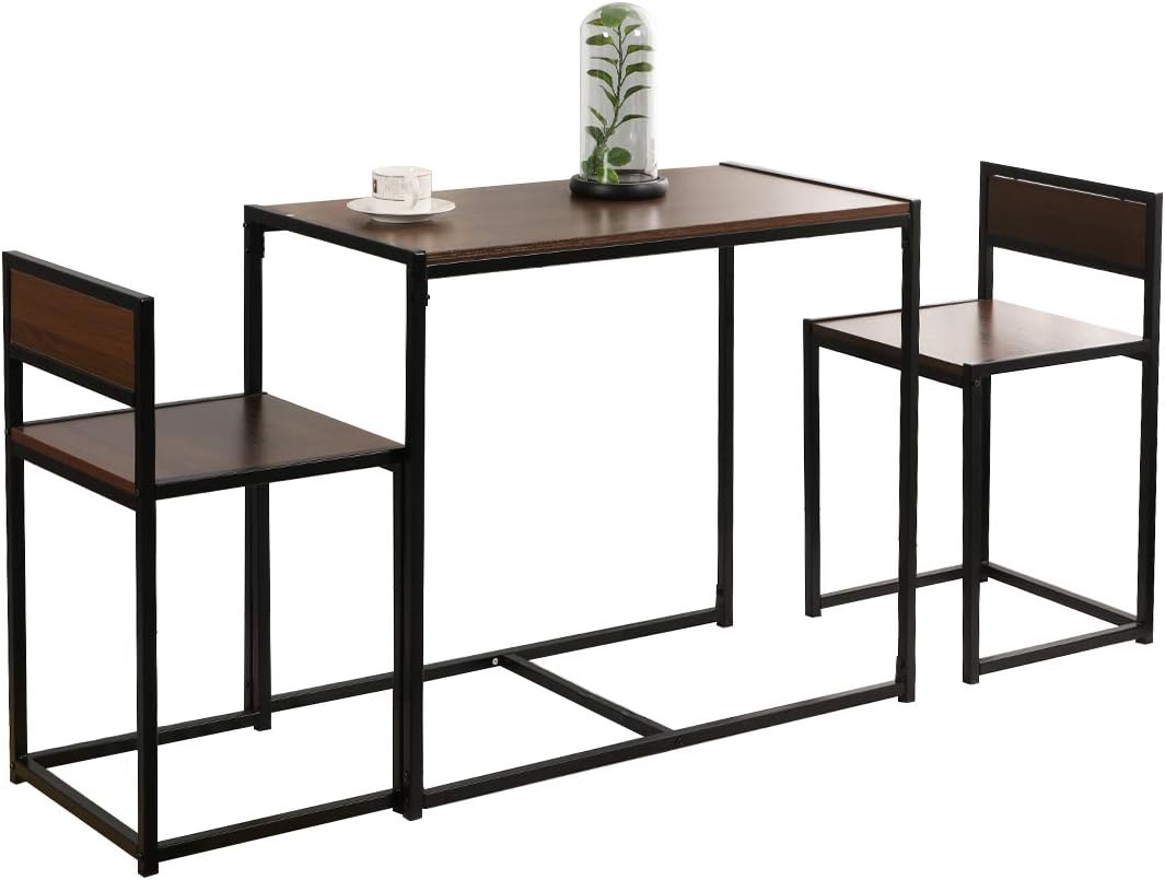 SDHYL 3 Piece Dining Set Dining Table Set with 2 Chairs Breakfast Table for Kitchen, Coffee Table Set, Home Office Table Set, Computer Table for 2, Portable Table Set, Walnut, S7-LD-CT01WNT-US - Table & Chair Sets