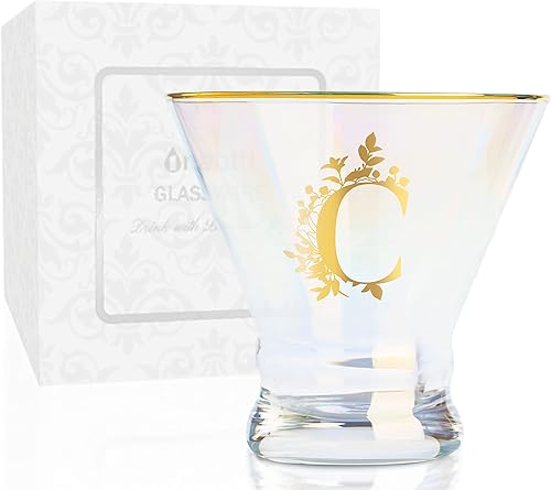 Onebttl Vasos de Martini iridiscentes sin tallo con inicial C, regalos personalizados para mujeres, 8 onzas, regalos de cóctel, vasos de alcohol