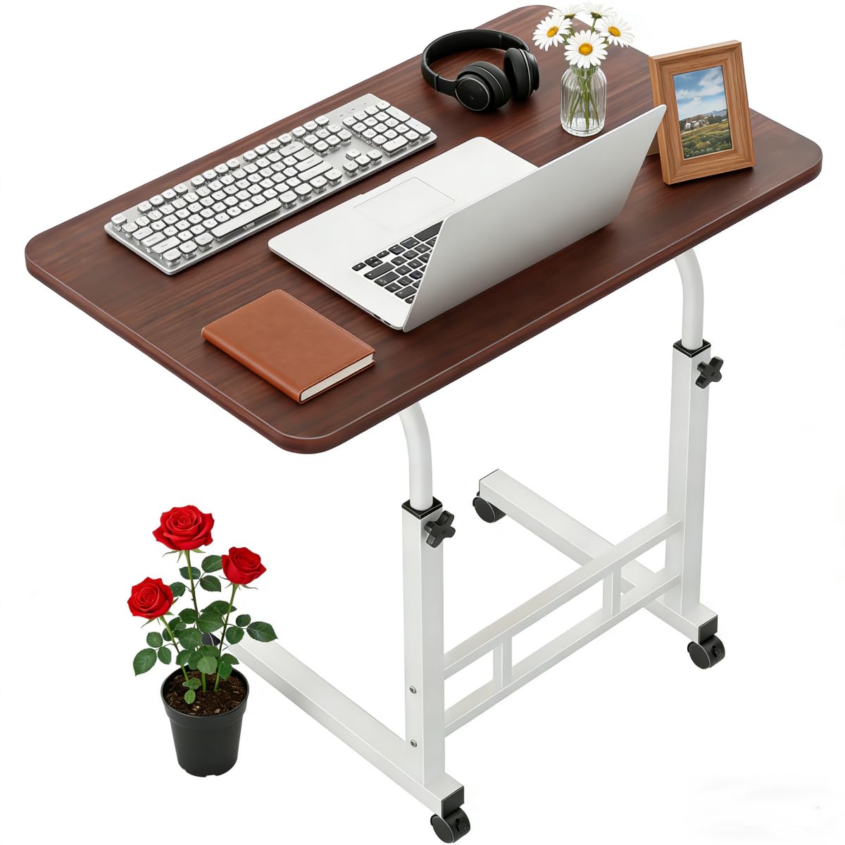 ELEVO Escritorio Portátil, Mesa para Laptop, 60x40 cm, Mesa Auxiliar con Ruedas para Sala y Dormitorio,Escritorio para Computadora Portátil, Ideal para Sofá, Dormitorio u Oficina en Casa (Roble)