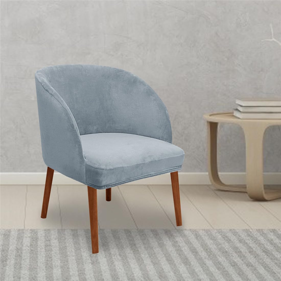 4 Pack Velvet Curved Back Mid Century Modern Accent Covers Round Back Wingback Chair Slipcovers for Office Kitchen Room Furniture Protector image 4