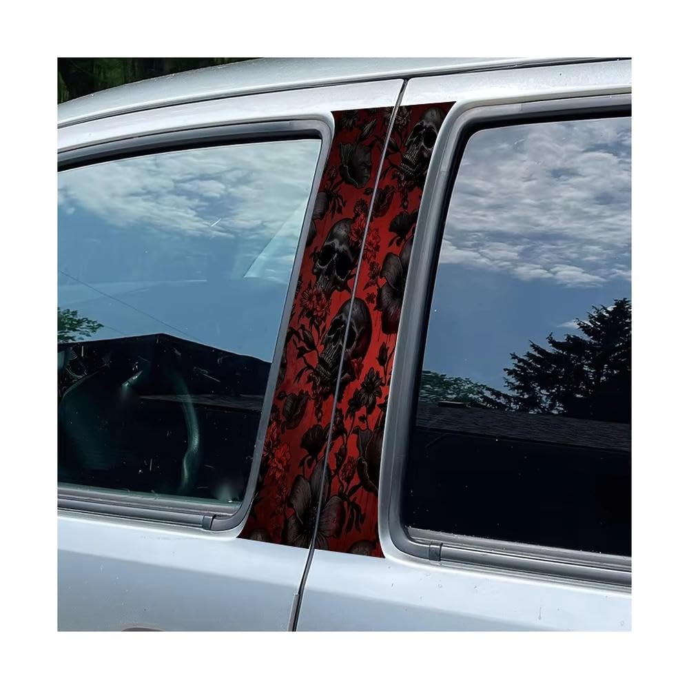 Bertdcx One Color Car Center Pillar Window Film Skull Floral Glossy Material Protective Film Auto Parts